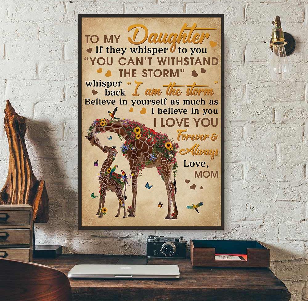 Giraffe mom to my daughter I love you poster canvas, image size:1000x980