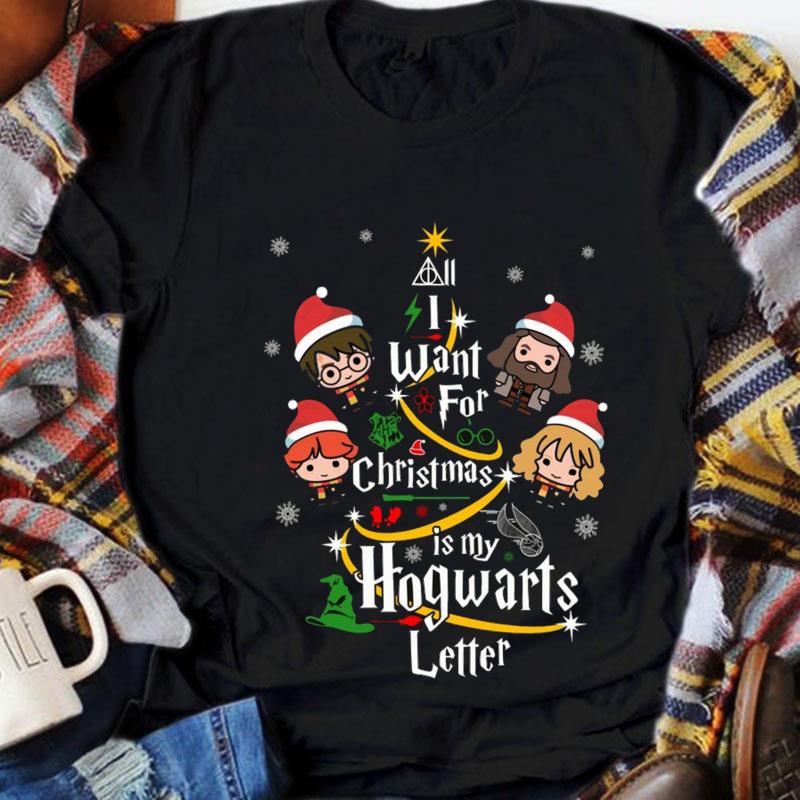 Staan voor cent Christian Harry Potter friends Christmas tree all I want is my hogwarts letter t-shirt