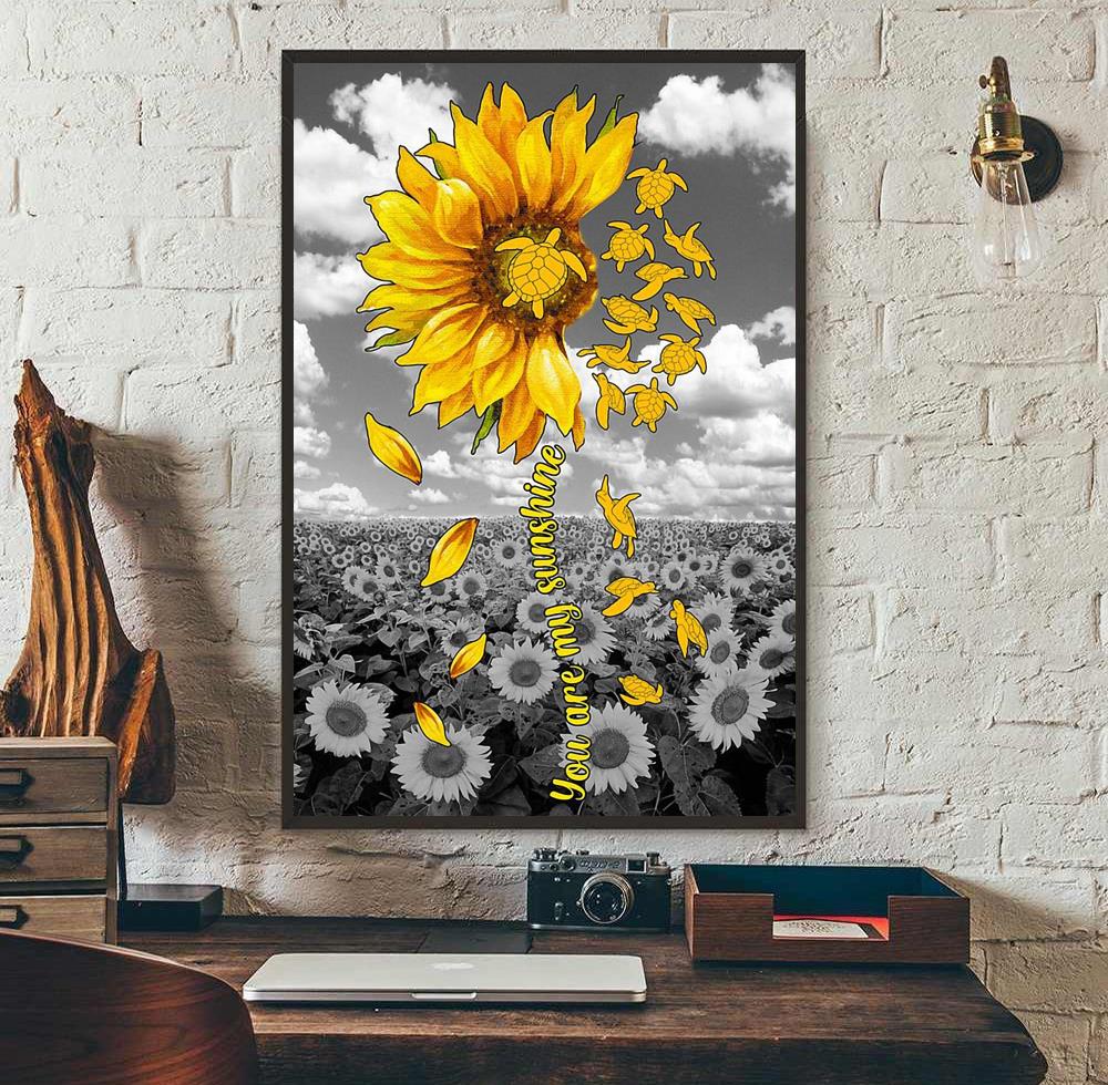 Turtle sunflower you are my sunshine poster canvas