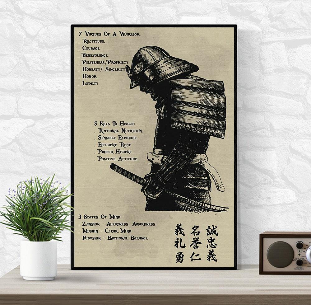 The Seven Virtues Of Bushido Poster Japanese Samurai Wall Art Print