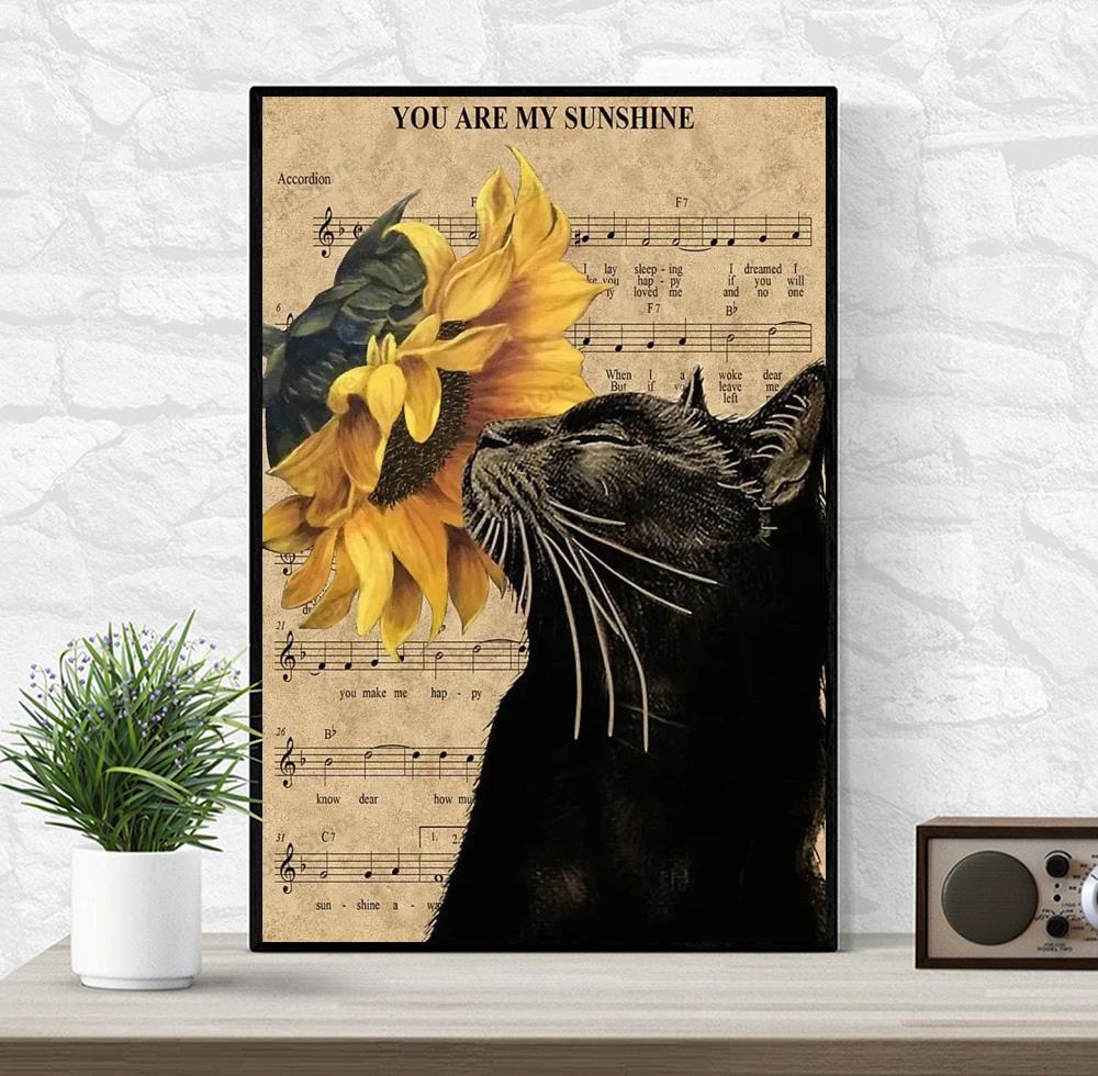 You are my sunshine lyrics sunflower cat meow poster canvas