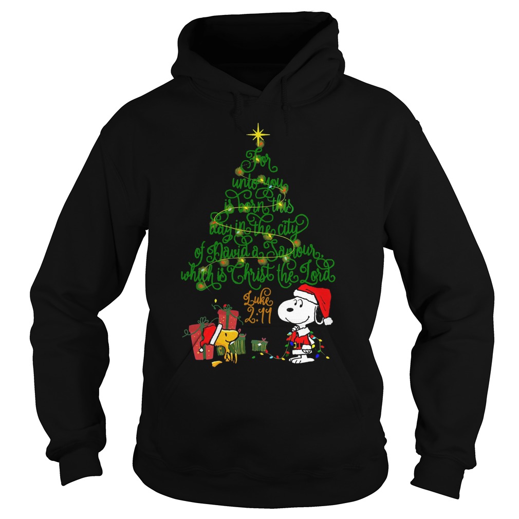 Snoopy Woodstock Christmas tree for unto you is born this day in the city of David shirt