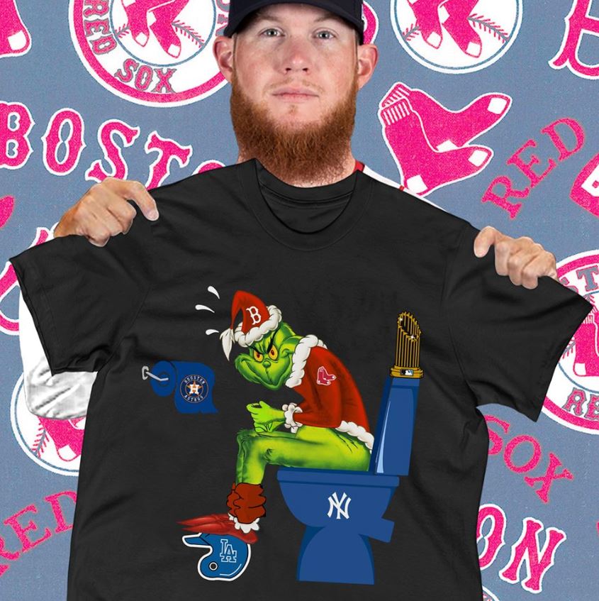 Premium Grinch Santa Boston Red Sox peeing on Yankees and Houston Astros  toilet shirt, hoodie, sweater, long sleeve and tank top