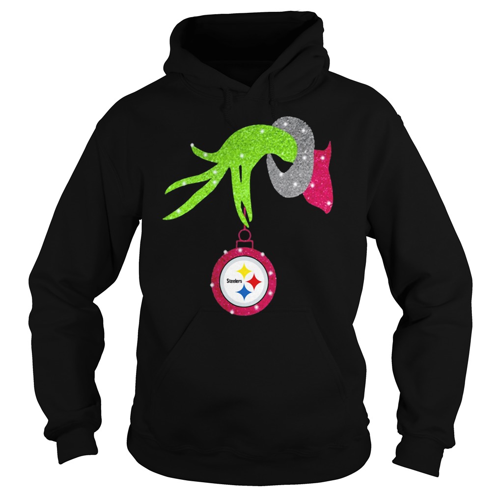 Grinch hand holding Pittsburgh Steelers ornament shirt