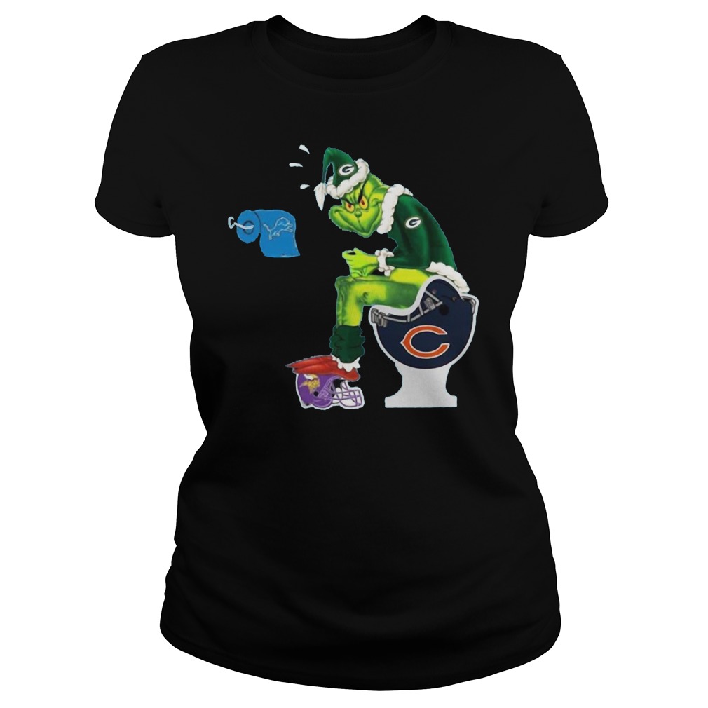 Grinch Green Bay Packers sits on Chicago Bears helmet shirt, ladies shirt