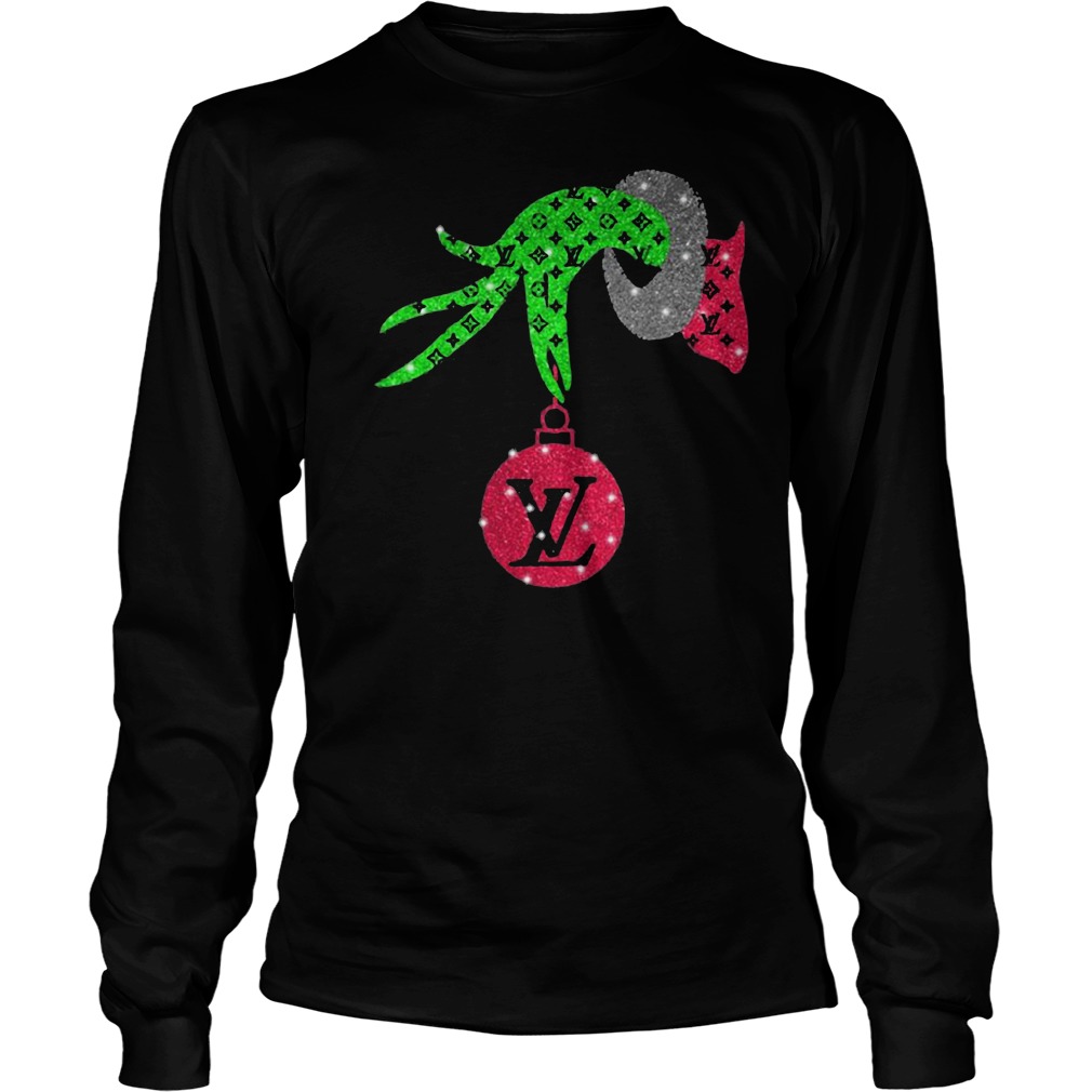 Grinch hand holding Louis Vuitton Ornament shirt, sweater, hoodie