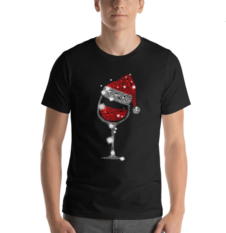 shirt with wine glass and santa hat