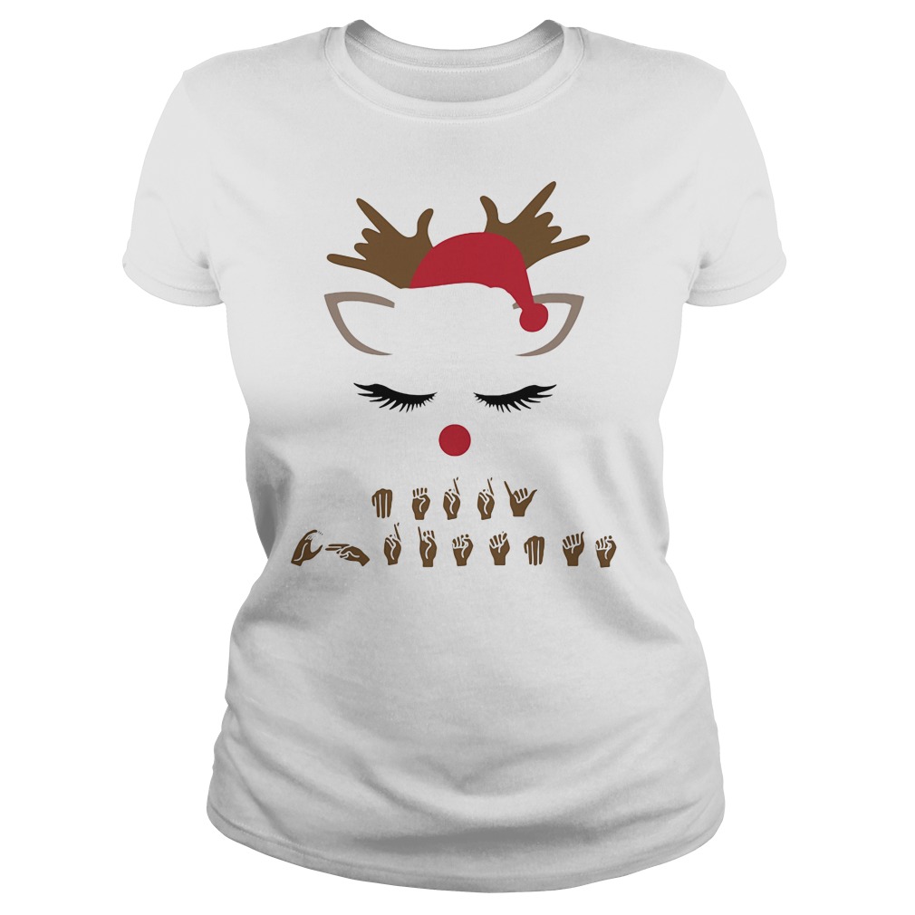 Cute Reindeer Merry Christmas Sign Language T-Shirt