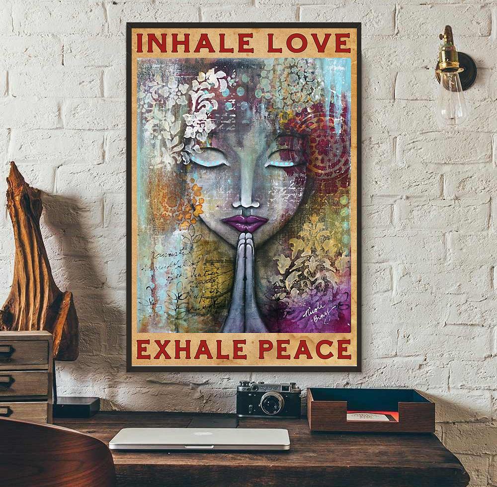 Yoga girl inhale love exhale peace poster wall art