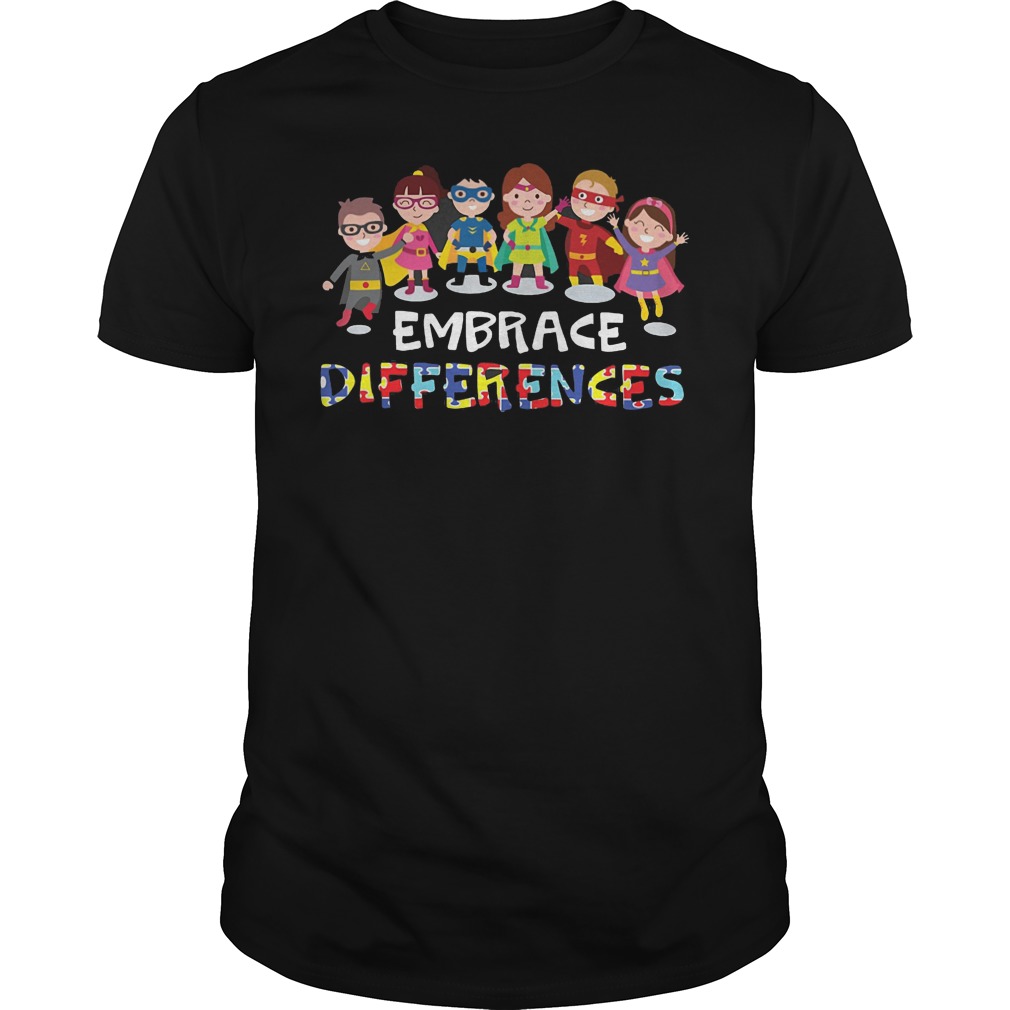 Embrace Differences Autism Awareness Superhero Kids T Shirt Embrace Differences Autism Awareness Superhero Kids T Shirt