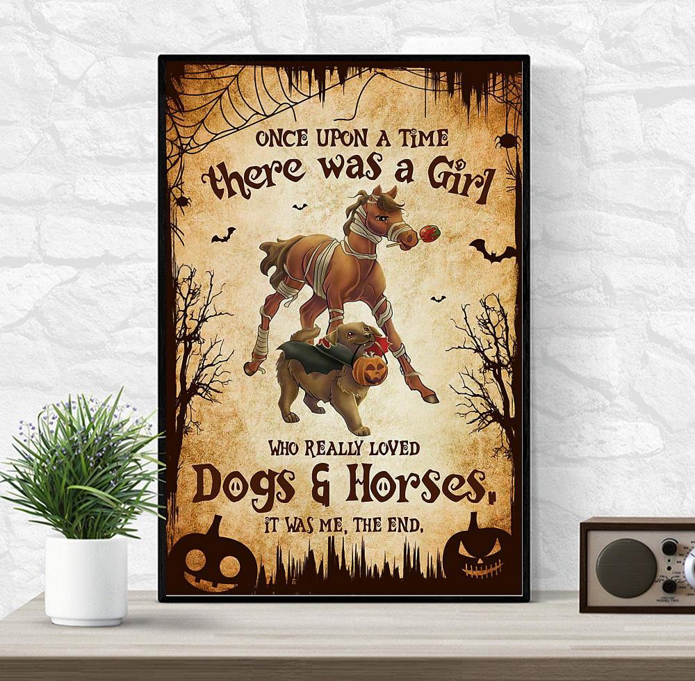 There was a girl who really loved dogs and horses Halloween poster wrapped canvas