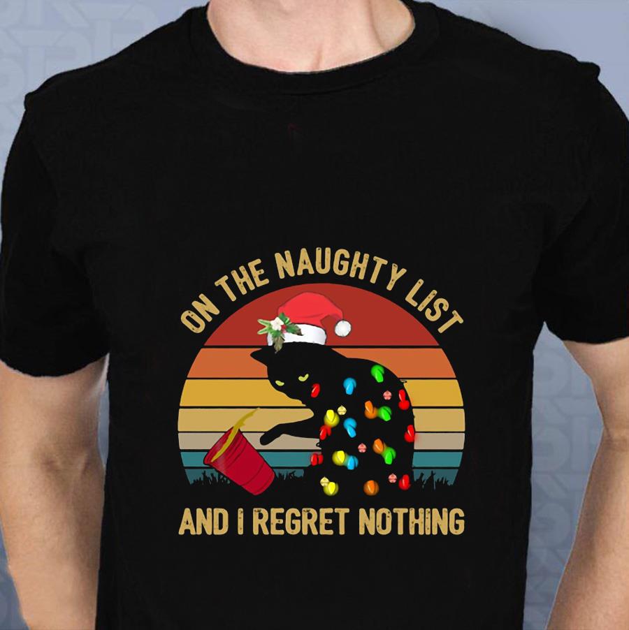 Cat Christmas on the naughty list and I regret nothing vintage t-shirt